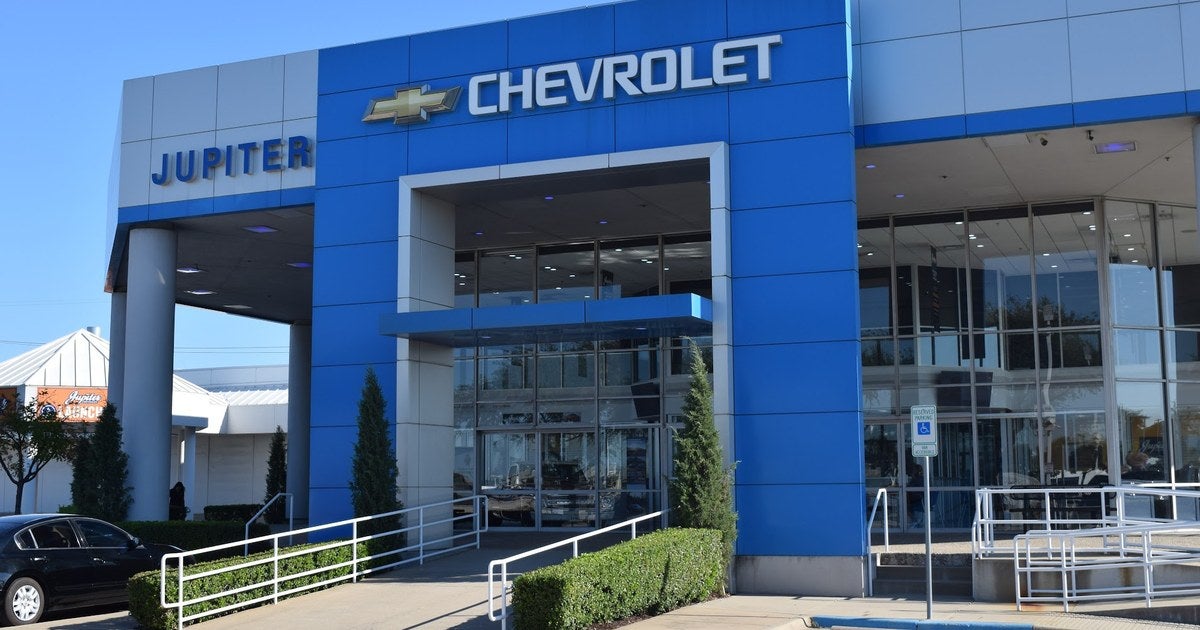 Jupiter Chevrolet dealership exterior and showroom entrance in Garland, TX